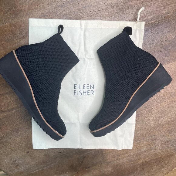 Eileen Fisher Black London Recycled Stretch Knit Bootie Womens Size 6 NEW NWT - Picture 2 of 9